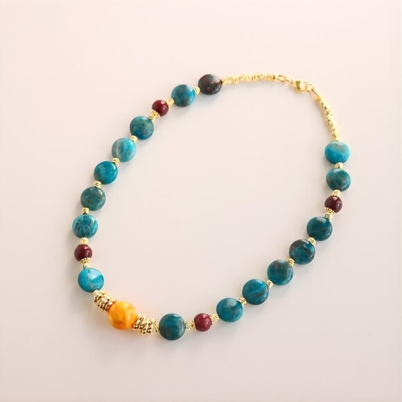 Baltic Amber and Azurite Necklace - Handmade - Picture 3 of 5
